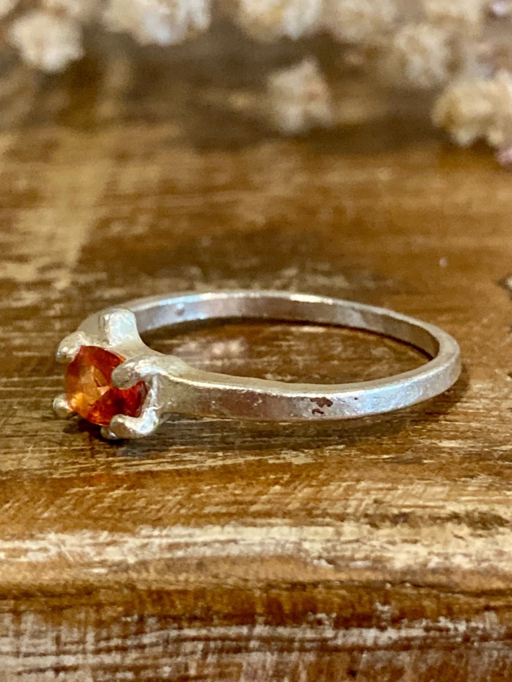 Sterling Silver Orange Gemstone Ring • Size 9 • Handmade Look • Wonky Prong - Picture 10 of 16